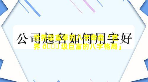 世界级富豪的八字命盘「世界 🐎 级巨富的八字格局」